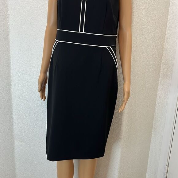 Anne Klein Woman’s Dress Sz 10 Black White Piping Scoop Neck Midi Sleeveless - Picture 5 of 12